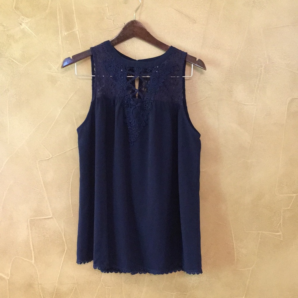 Navy Blue Crepe Blouse SZ L